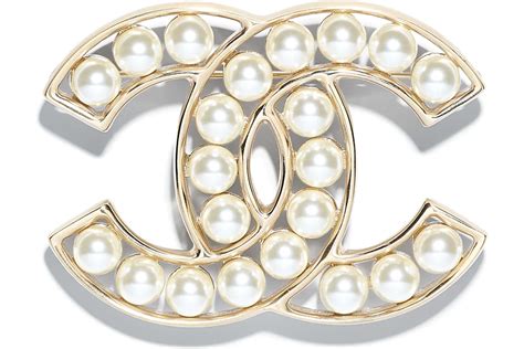 chanel glass pearl cc brooch gold|CHANEL.